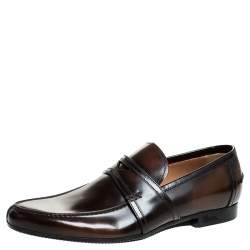 Gucci Two Tone Brown/Dark Brown Leather Penny Loafers Size 39.5