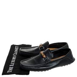 Gucci Black Leather Bamboo Horsebit Collapsible Heel Loafer Size 40