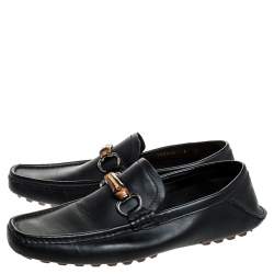 Gucci Black Leather Bamboo Horsebit Collapsible Heel Loafer Size 40