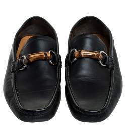 Gucci Black Leather Bamboo Horsebit Collapsible Heel Loafer Size 40