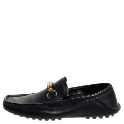 Gucci Black Leather Bamboo Horsebit Collapsible Heel Loafer Size 40