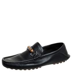 Gucci Black Leather Bamboo Horsebit Collapsible Heel Loafer Size 40