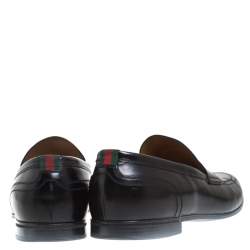 Gucci Black Leather Web Detail Penny Loafers Size 42