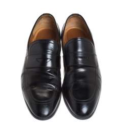 Gucci Black Leather Web Detail Penny Loafers Size 42