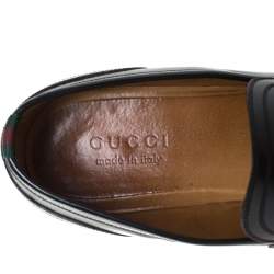 Gucci Black Leather Web Detail Penny Loafers Size 42