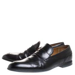 Gucci Black Leather Web Detail Penny Loafers Size 42