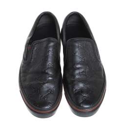 Gucci Black Guccissima Leather Slip On Sneakers Size 40.5