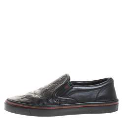Gucci Black Guccissima Leather Slip On Sneakers Size 40.5