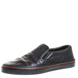 Gucci Black Guccissima Leather Slip On Sneakers Size 40.5