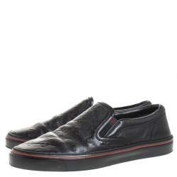 Gucci Black Guccissima Leather Slip On Sneakers Size 40.5