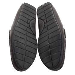 Gucci Dark Brown Micro Guccissima Leather Slip On Loafers Size 44
