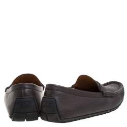 Gucci Dark Brown Micro Guccissima Leather Slip On Loafers Size 44
