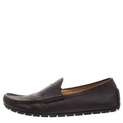 Gucci Dark Brown Micro Guccissima Leather Slip On Loafers Size 44