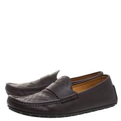 Gucci Dark Brown Micro Guccissima Leather Slip On Loafers Size 44