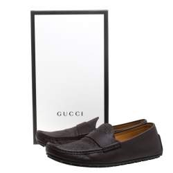 Gucci Dark Brown Micro Guccissima Leather Slip On Loafers Size 44
