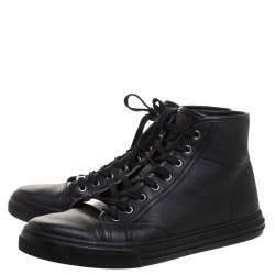 Pre Owned Gucci Black Leather High Top Sneakers Size 42