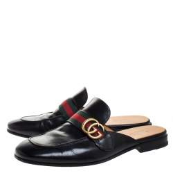 Gucci Black Double G Leather Princetown Flat Mules Size 42.5