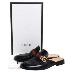 Gucci Black Double G Leather Princetown Flat Mules Size 42.5