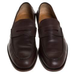Gucci Brown Leather Slip On Penny Loafers Size 42