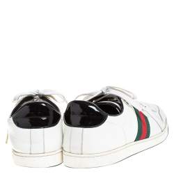 Gucci White Leather And Black Patent Web Detail Low Top Sneakers Size 45