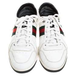 Gucci White Leather And Black Patent Web Detail Low Top Sneakers Size 45