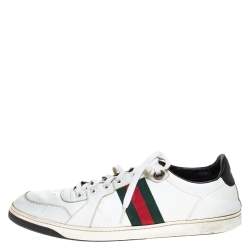 Gucci White Leather And Black Patent Web Detail Low Top Sneakers Size 45