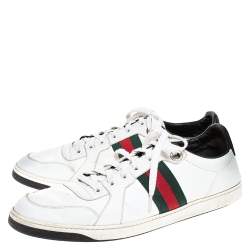 Gucci White Leather And Black Patent Web Detail Low Top Sneakers Size 45