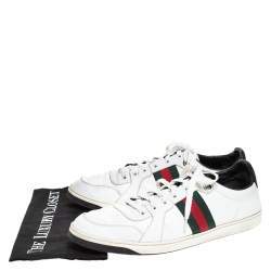 Gucci White Leather And Black Patent Web Detail Low Top Sneakers Size 45