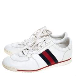 Gucci White GG Leather Web Coda Low Top Sneakers Size 41.5