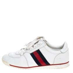 Gucci White GG Leather Web Coda Low Top Sneakers Size 41.5