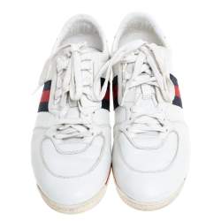 Gucci White GG Leather Web Coda Low Top Sneakers Size 41.5