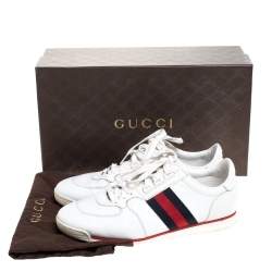 Gucci White GG Leather Web Coda Low Top Sneakers Size 41.5
