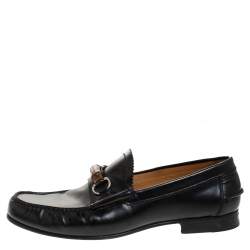 Pre Owned حذاء لوفرز غوتشي هورسبيت بامبو جلد أسود مقاس 45