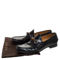 Pre Owned حذاء لوفرز غوتشي هورسبيت بامبو جلد أسود مقاس 45