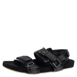 Gucci Black Leather And Canvas Velcro Slingback Sandals Size 45.5