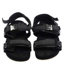 Gucci Black Leather And Canvas Velcro Slingback Sandals Size 45.5