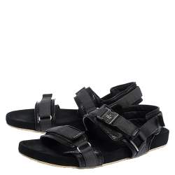 Gucci Black Leather And Canvas Velcro Slingback Sandals Size 45.5