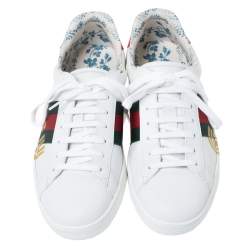 Gucci White Leather Web Detail Ace Low Top Sneakers Size 42
