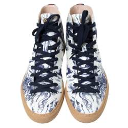 Gucci White/Blue Canvas Sea Storm High Top Sneakers Size 40 cm 