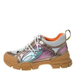 Gucci Metallic  Multicolored Mesh and Leather Flashtrek Sneakers Size 41