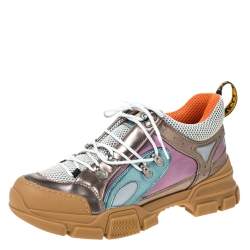 Gucci Metallic  Multicolored Mesh and Leather Flashtrek Sneakers Size 41