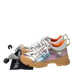 Gucci Metallic  Multicolored Mesh and Leather Flashtrek Sneakers Size 41