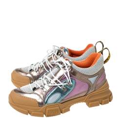 Gucci Metallic  Multicolored Mesh and Leather Flashtrek Sneakers Size 41