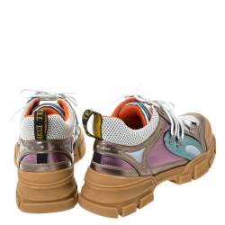 Gucci Metallic  Multicolored Mesh and Leather Flashtrek Sneakers Size 41