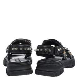 Gucci Black Leather And Mesh Aguru Studded Platform Sandals Size 41