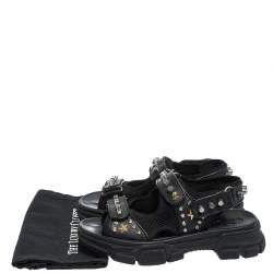 Gucci Black Leather And Mesh Aguru Studded Platform Sandals Size 41