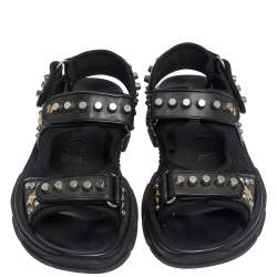 Gucci Black Leather And Mesh Aguru Studded Platform Sandals Size 41