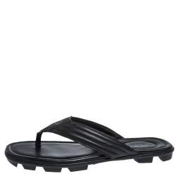 Gucci Black Leather GG Logo Thong Flat Sandals Size 42.5