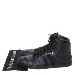 Gucci Black Leather Viaggio Web Detail High Top Sneakers Size 45