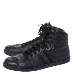 Gucci Black Leather Viaggio Web Detail High Top Sneakers Size 45